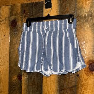 Hollister Blue and White Striped High Waist Shorts